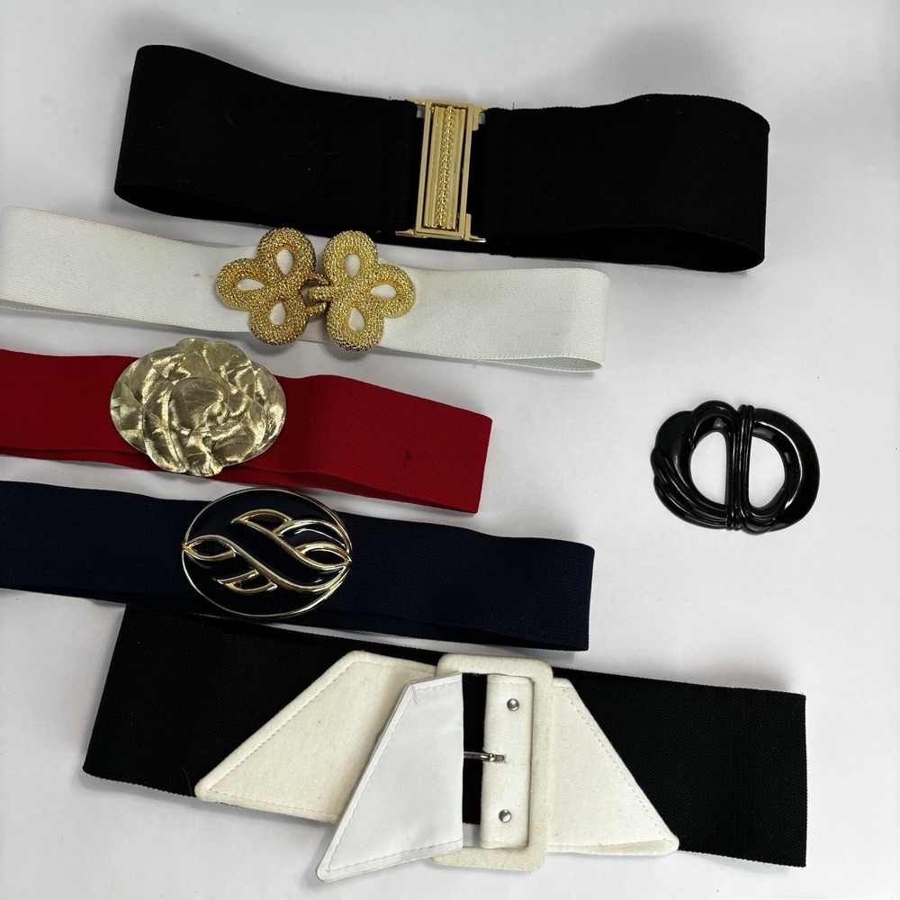 VTG Elastic Waist Belts Belt Buckles (6) Motion East Revcor Boho Gold Tone 80s